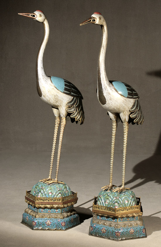 Appraisal: Large Pair of Chinese Cloisonn Enamel and Gilt Bronze Figures