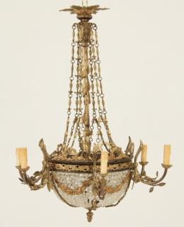 Appraisal: FRENCH GILT BRONZE AND CRYSTAL LIGHT CHANDELIER FRENCH GILT BRONZE