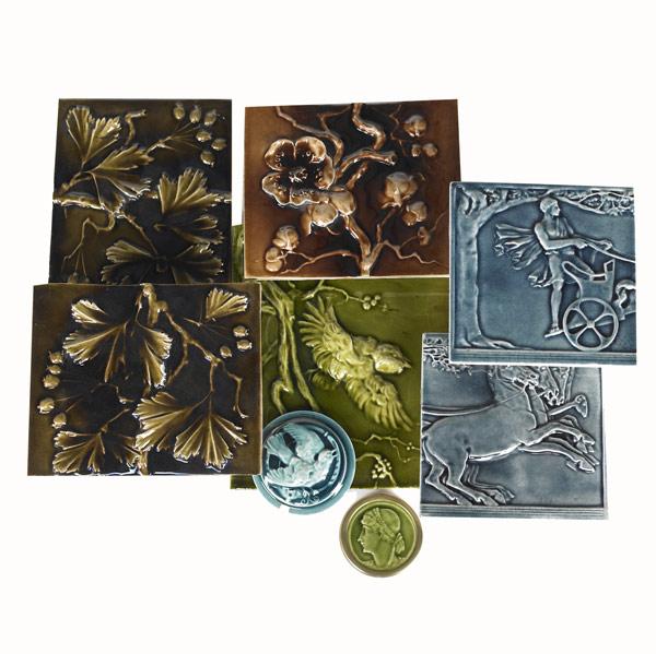 Appraisal: J AND J G LOW Eight tiles including floral plastic