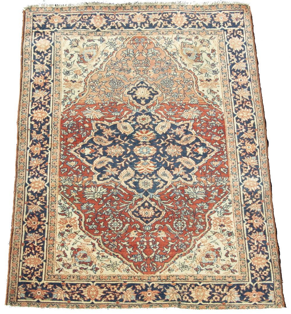 Appraisal: MALAYER RUG Midnight blue lobed diamond medallion inset with boteh