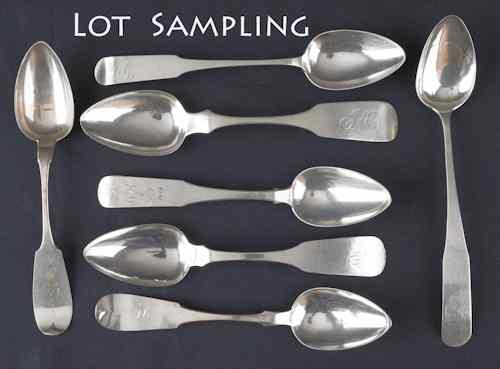 Appraisal: Collection of coin silver serving spoons to include examples by