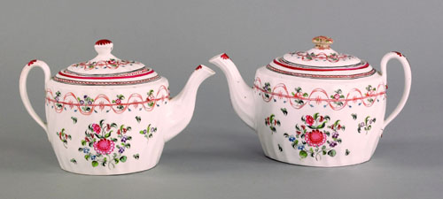 Appraisal: Pair of English Newhall porcelain teapots late th c with