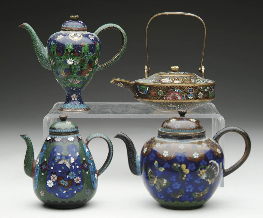 Appraisal: FOUR CLOISONN TEA POTS A very nice lot of small