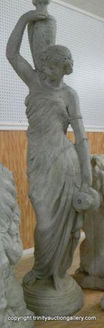 Appraisal: Concrete Woman w Urns Fountain Round Base - Graceful Grecian