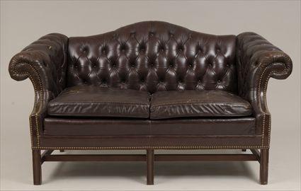 Appraisal: George III-Style Mahogany Leather-Upholstered Settee x in