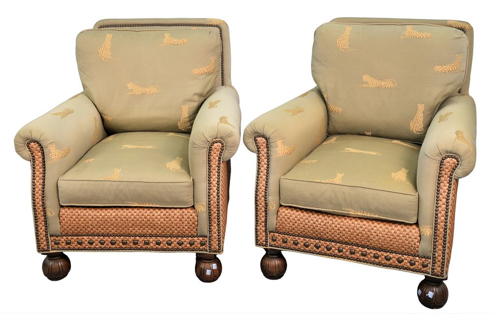 Appraisal: Pair of Stanford Furniture Company Armchairs with leopard print upholstery