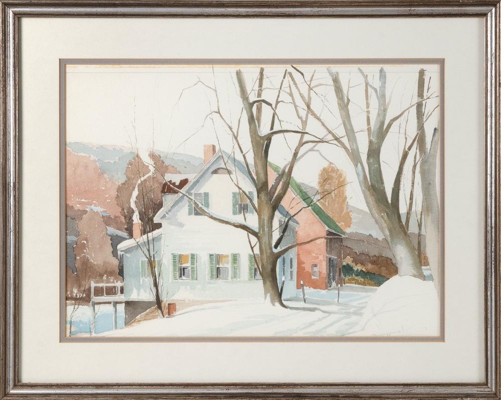 Appraisal: ROBERT OLIVER FRICK VERMONT - VERMONT FARMHOUSE IN WINTER WATERCOLOR