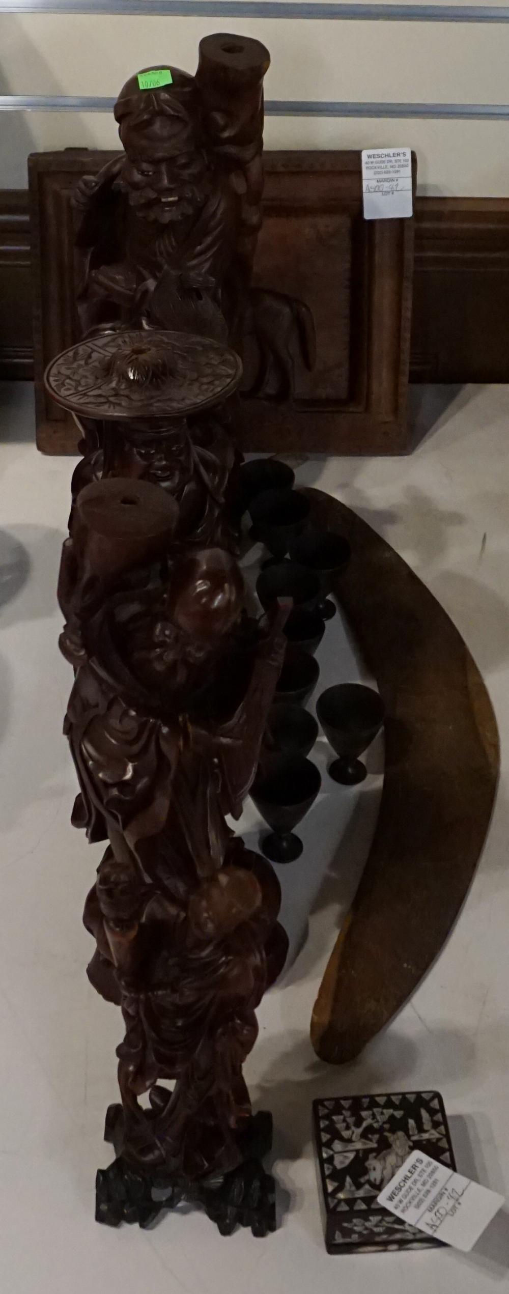 Appraisal: Collection of Assorted Finished Fruitwood Articles Including Five Luohan Figures