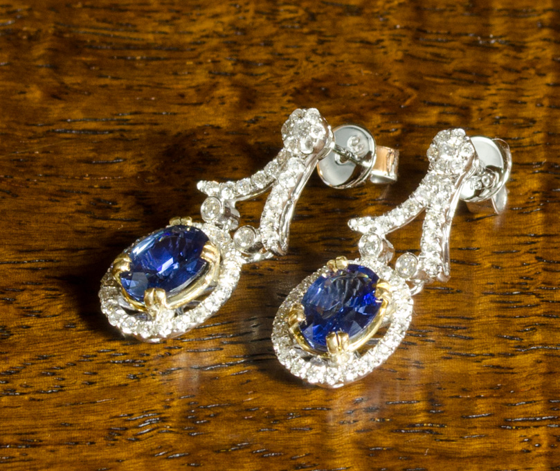 Appraisal: PAIR OF SAPPHIRE AND DIAMOND EARRINGS each k white and