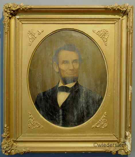 Appraisal: Victorian oil on canvas oval portrait of Abraham Lincoln ''x