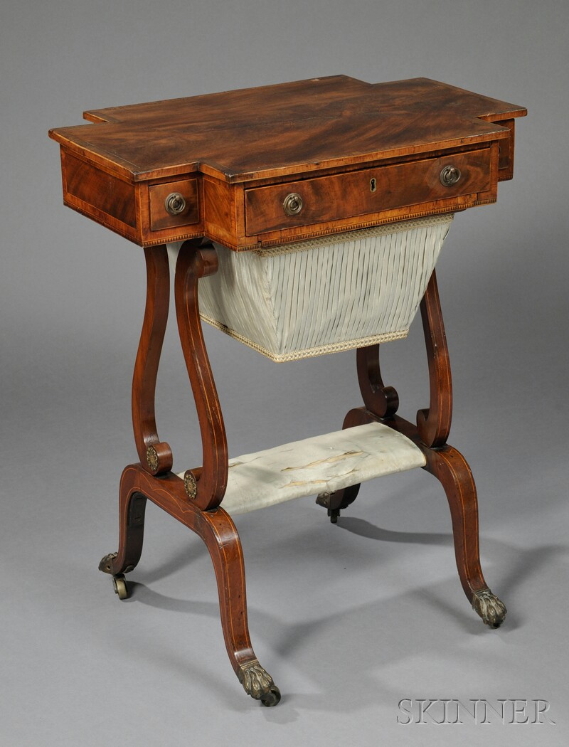 Appraisal: English Mahogany Sewing Table c central drawer with pull-out work