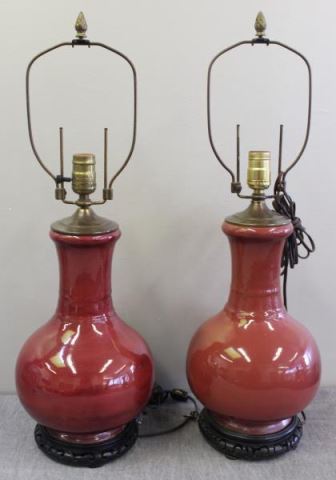 Appraisal: Pair of Chinese Oxblood Vases Lamps Marked China underneath Circa