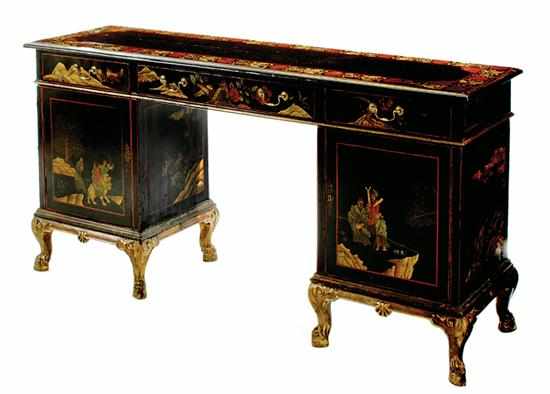 Appraisal: English chinoiserie server early th century rectangular molded top over