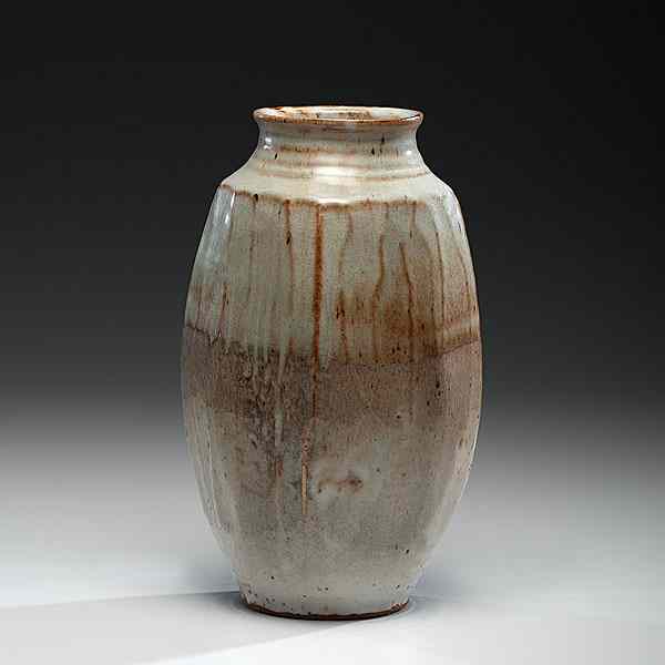 Appraisal: Warren MacKenzie USA Shino Faceted Vase Stoneware ht dia in