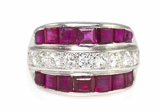 Appraisal: A Platinum Ruby and Diamond Ring Circa containing nine round