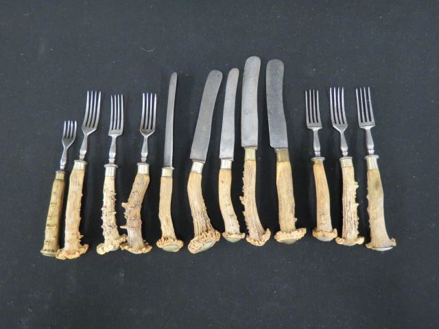 Appraisal: pcs Stag Handle Flatware th century Solingen blades and fork