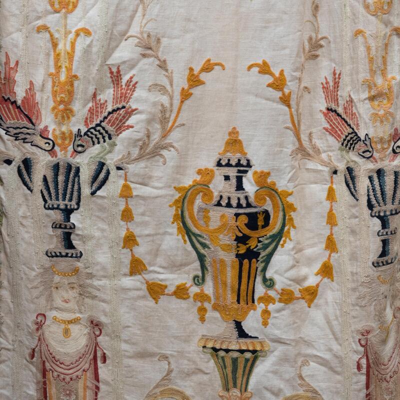 Appraisal: Set of Four Early Italian Chain Stitched Embroidered Curtain Panels