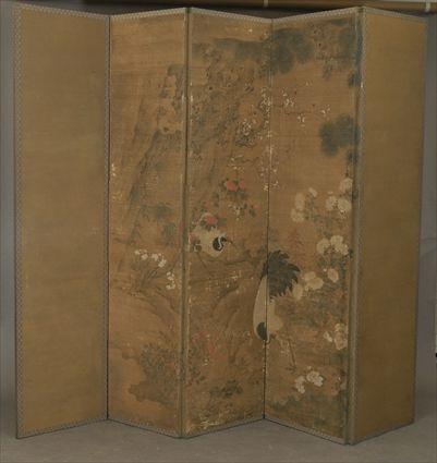 Appraisal: Japanese Silk Five-Panel Screen