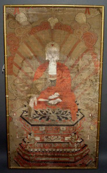 Appraisal: Framed picture of a Buddha figure probably thc paper on