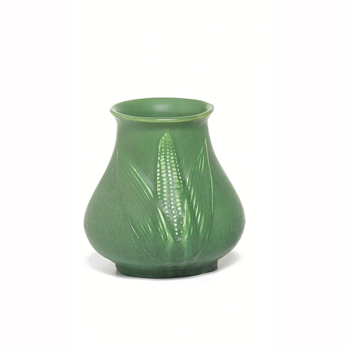 Appraisal: Hampshire vase raised design of corn covered with a green