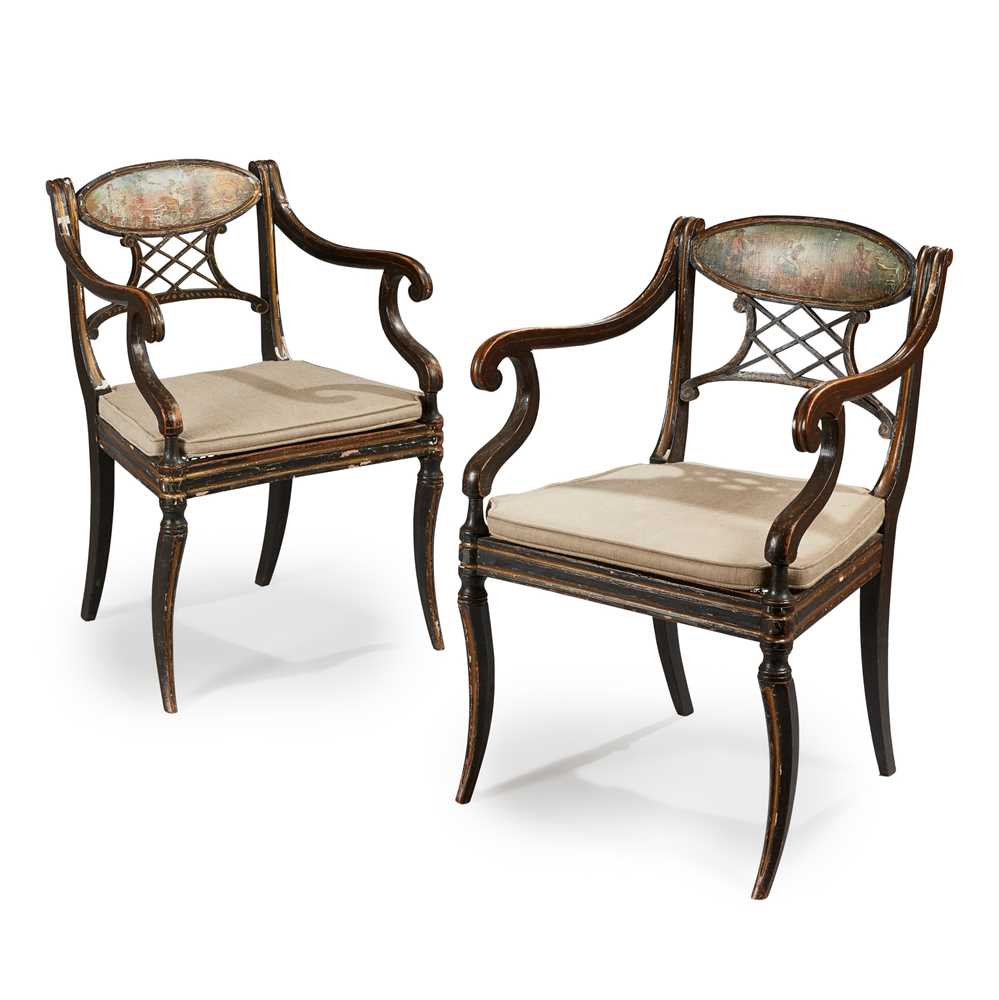 Appraisal: A PAIR OF EARLY REGENCY EBONISED PAINTED AND GILT OPEN