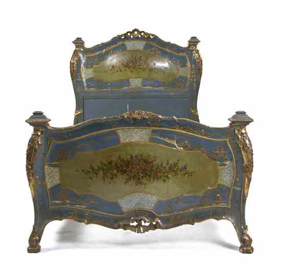 Appraisal: A Pair of Venetian Painted and Parcel Gilt Beds having