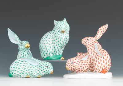 Appraisal: Two Herend Porcelain Rabbit Groups and a Cat Figurine Herend