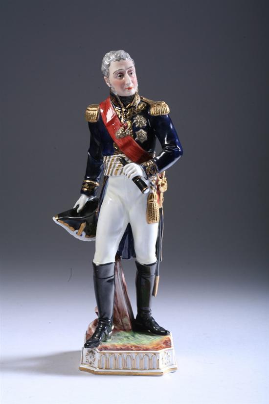 Appraisal: RUDOLSTADT VOLKSTEDT PORCELAIN FIGURE OF NAPOLEONIC MARSHALL PIERRE AUGEREAU Early