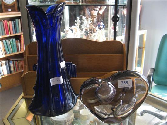 Appraisal: Aubergine tinted abstract glass vase and a large blue glass