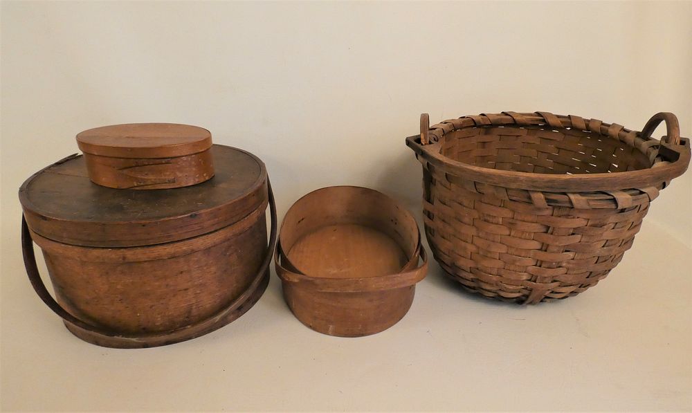 Appraisal: COUNTRY BASKET BOXES LOT Lot of country items in woven