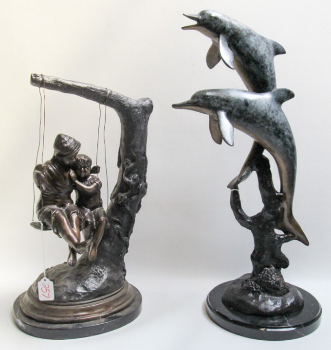 Appraisal: TWO PATINATED BRONZE SCULPTURES the first after A Carl of