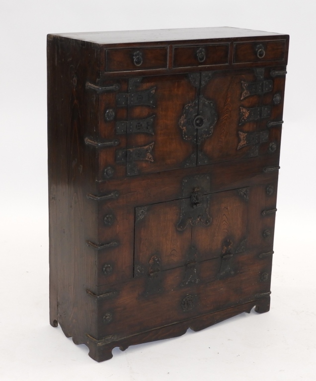 Appraisal: KOREAN ASIAN CARVED HARDWOOD TANSU CHEST Korea th CenturyExotic wood