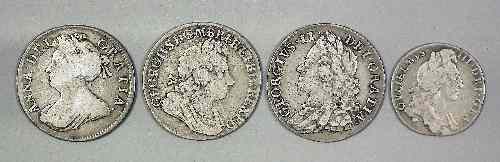 Appraisal: A Queen Anne Shilling worn four George I Shillings poor