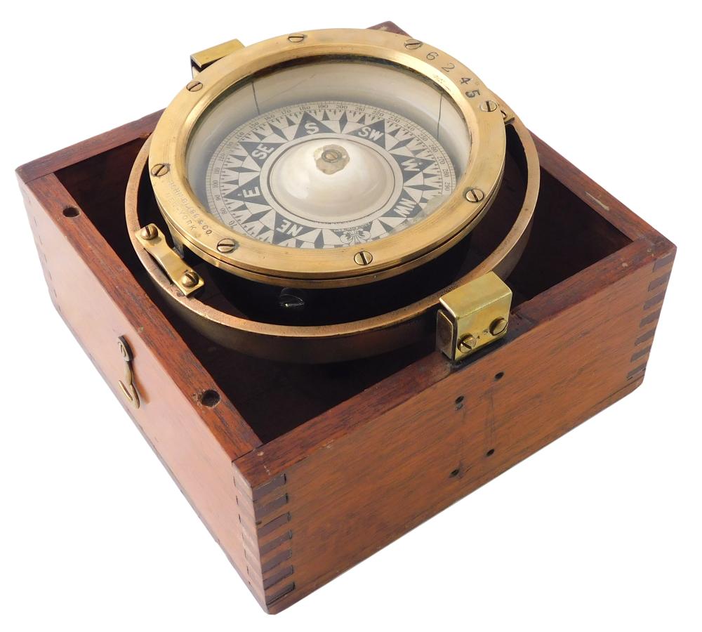 Appraisal: Gimballed box compass by John Bliss Company New York brass