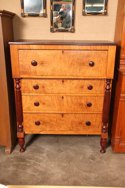 Appraisal: EMPIRE CHEST OF DRAWERS Cherry and curly maple with wooden