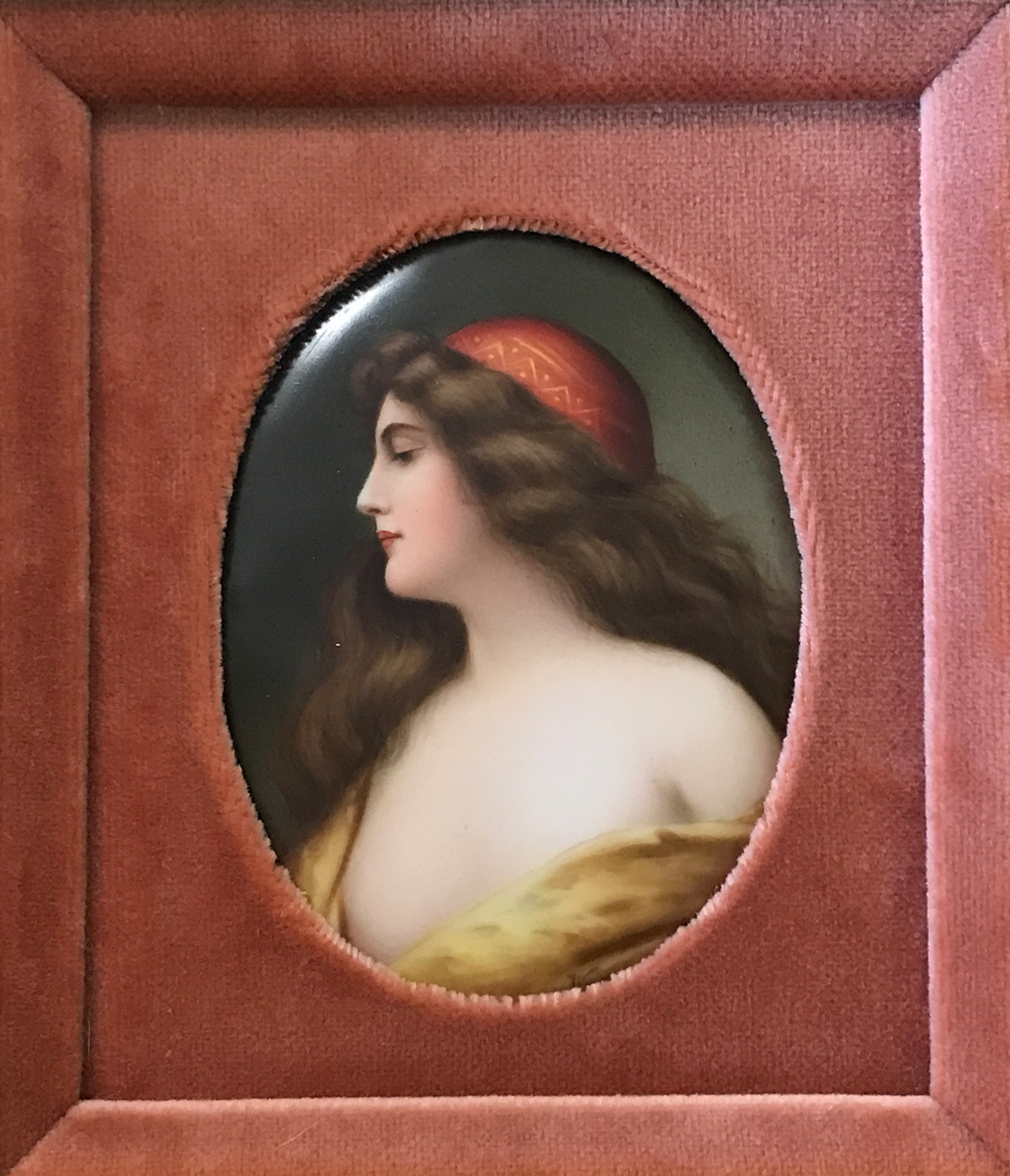 Appraisal: PAINTED PORCELAIN PLAQUE SIGNED WAGNER Oval sight size '' x