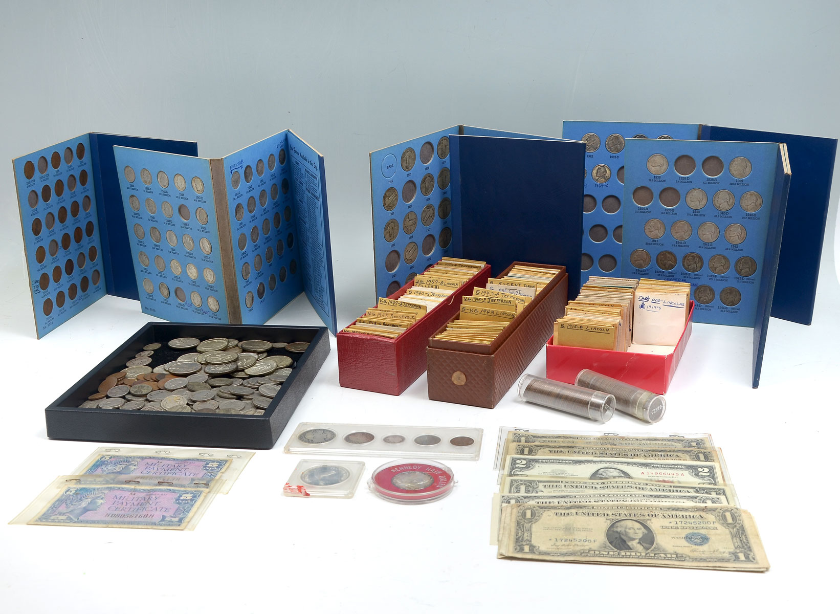 Appraisal: LARGE COLLECTION OF AMERICAN BILLS AND COINS A massive American