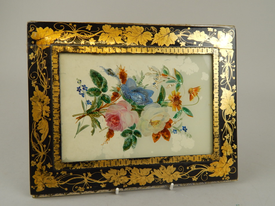 Appraisal: A Victorian papier mache gilt stencil and mother of pearl