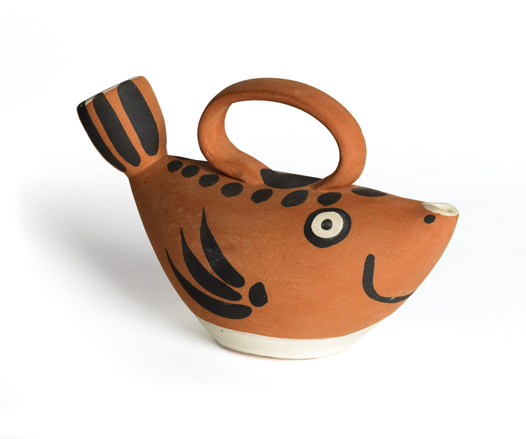 Appraisal: PABLO PICASSO Fish Subject Terre de fa ence pitcher painted