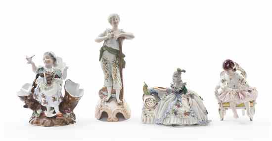 Appraisal: Four German Porcelain Articles comprising a Frankenthal lace figure depicting