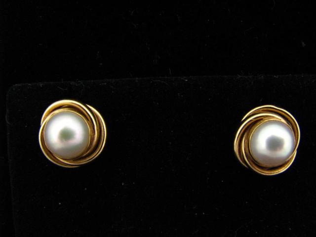 Appraisal: k Yellow Gold Knot Style Cultured Pearl Pierced Earrings