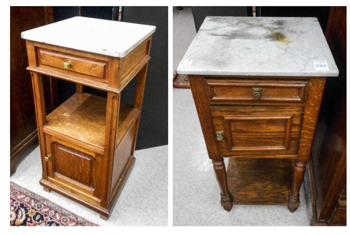 Appraisal: TWO OAK MARBLE-TOP CABINET NIGHTSTANDS Continental late th century each