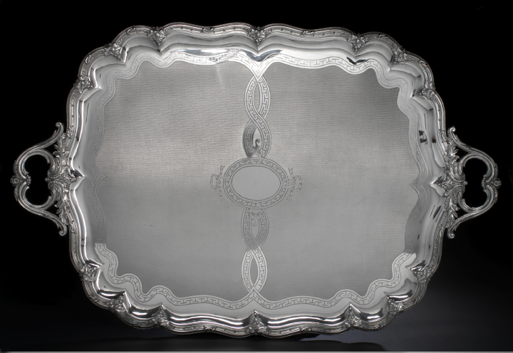 Appraisal: Monumental Victorian Silverplate Tray third quarter th century of shaped