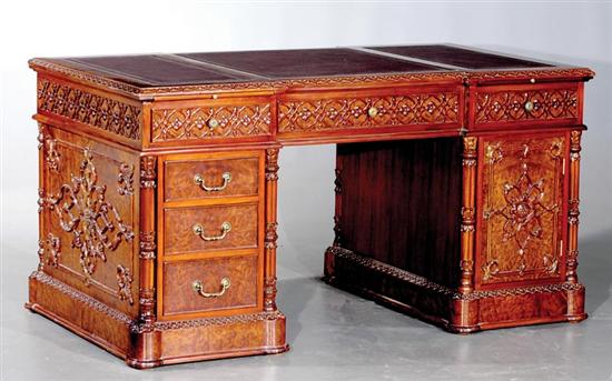 Appraisal: Chippendale style carved mahogany partners' desk stepped and molded top