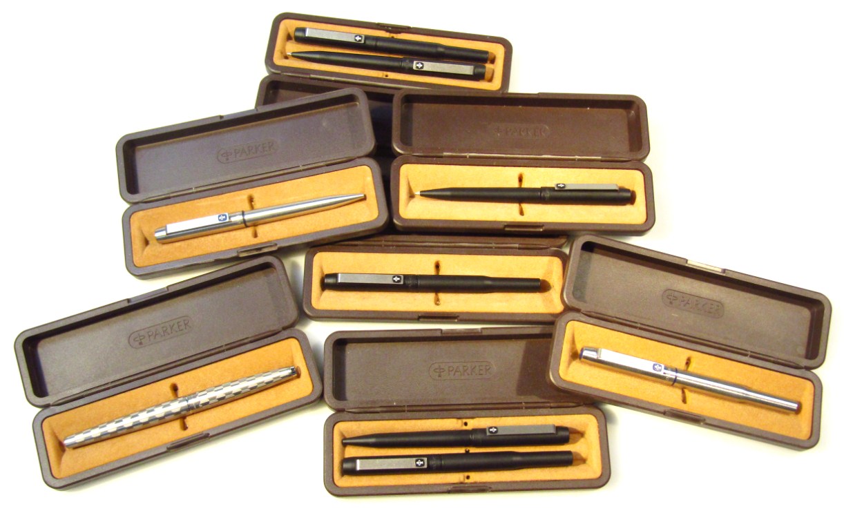 Appraisal: Various late thC cased Parker fountain pens to include one