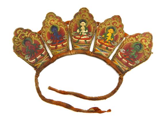 Appraisal: ASIAN Early th C Tibetan Lama's ceremonial crown-like headdress five