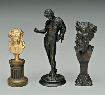 Appraisal: Three miniature bronzes figure of David - in bronze dor