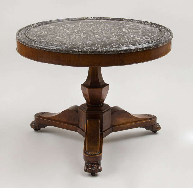 Appraisal: CHARLES X MAHOGANY CENTER TABLE Fitted with a molded grey