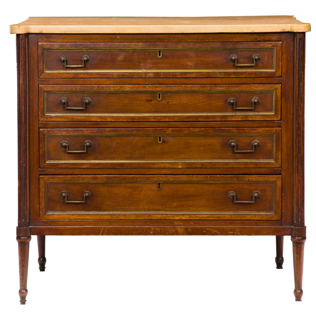 Appraisal: A FRENCH MARBLE TOP AND BRASS MOUNTED CHEST OF DRAWERS