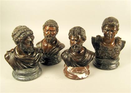 Appraisal: Four Continental bronze busts of Romans Depicting statesmen and philosophers